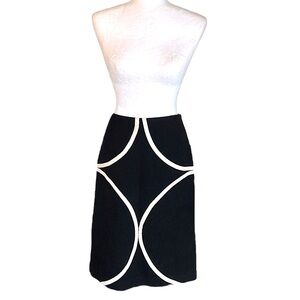 Tocca Black Ribbed Textured Ivory Suede Trimmed Midi Pencil Skirt - 4